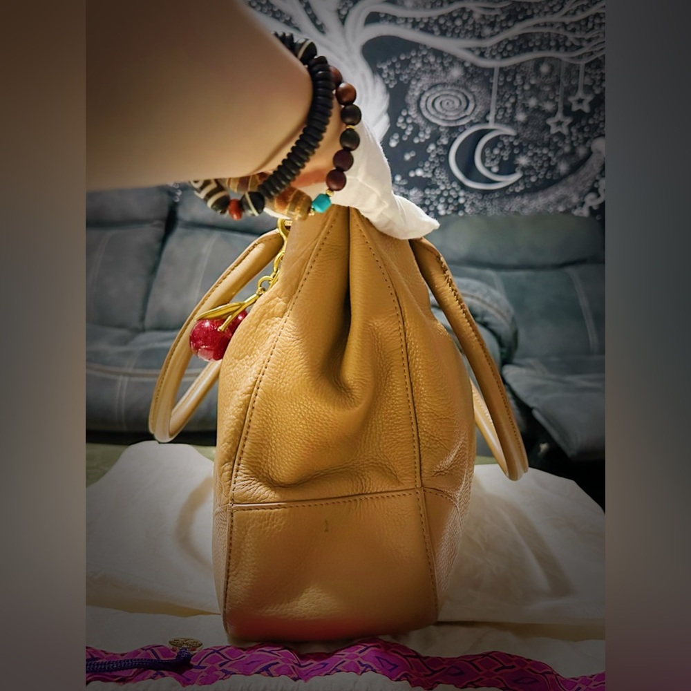 Tory Burch Tan Leather Tote with Cherry Charm - Picture 16 of 17